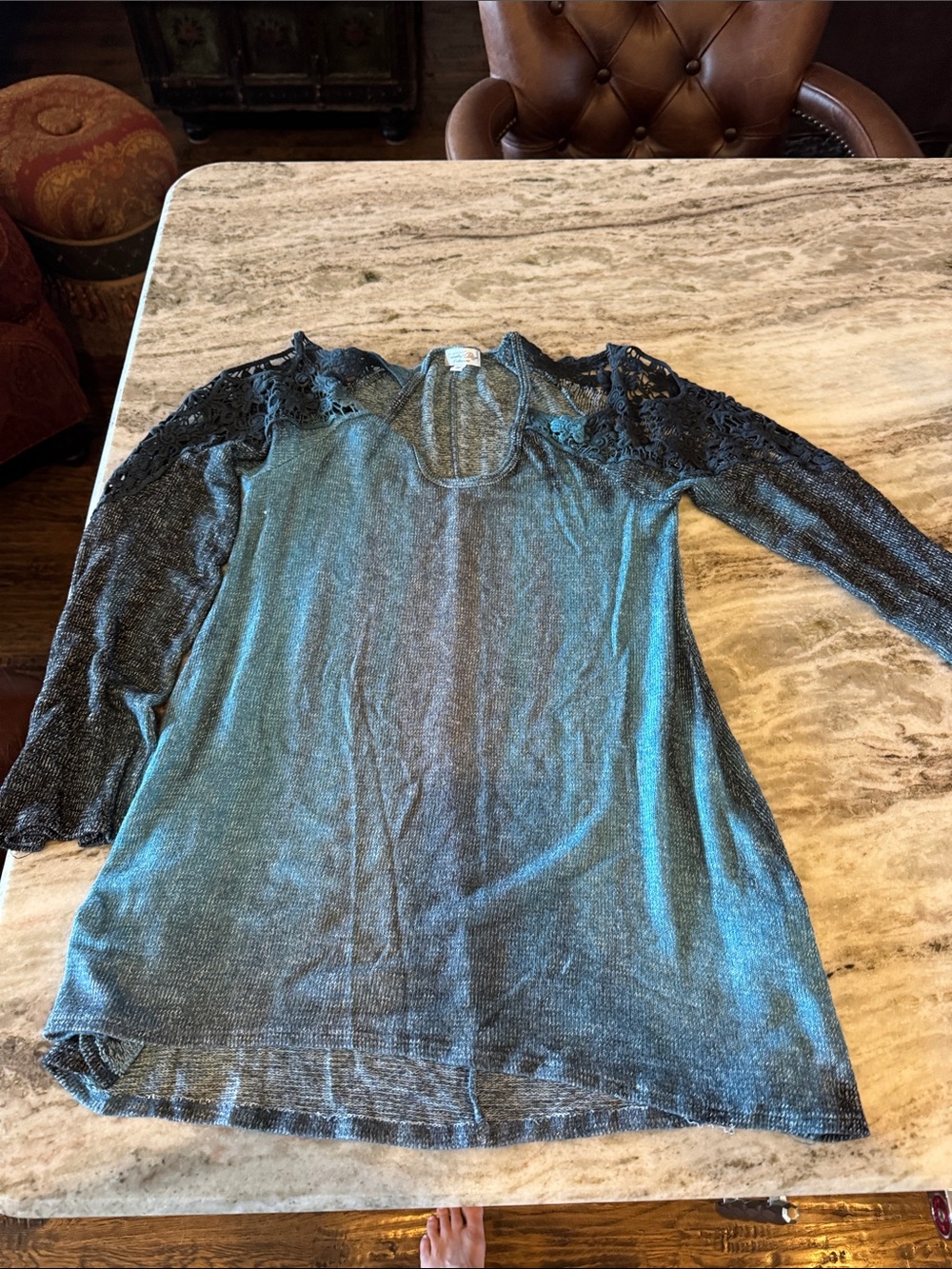 Tasha Polizzi Black Lace-Shoulder Knit Tunic